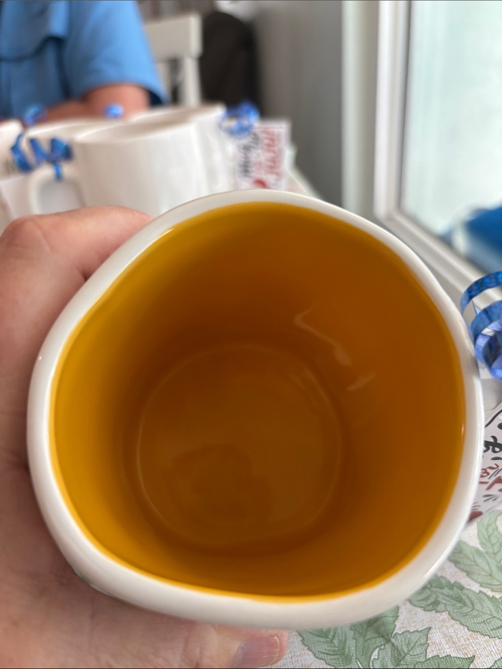 Rae Dunn White Mug with Yellow Interior "Think Positive" - Picture 3 of 3